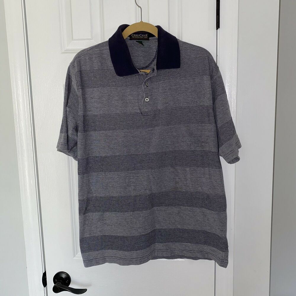 Vintage Cross Creek Preppy Polo Shirt Men’s L Striped Collar Cotton Pique